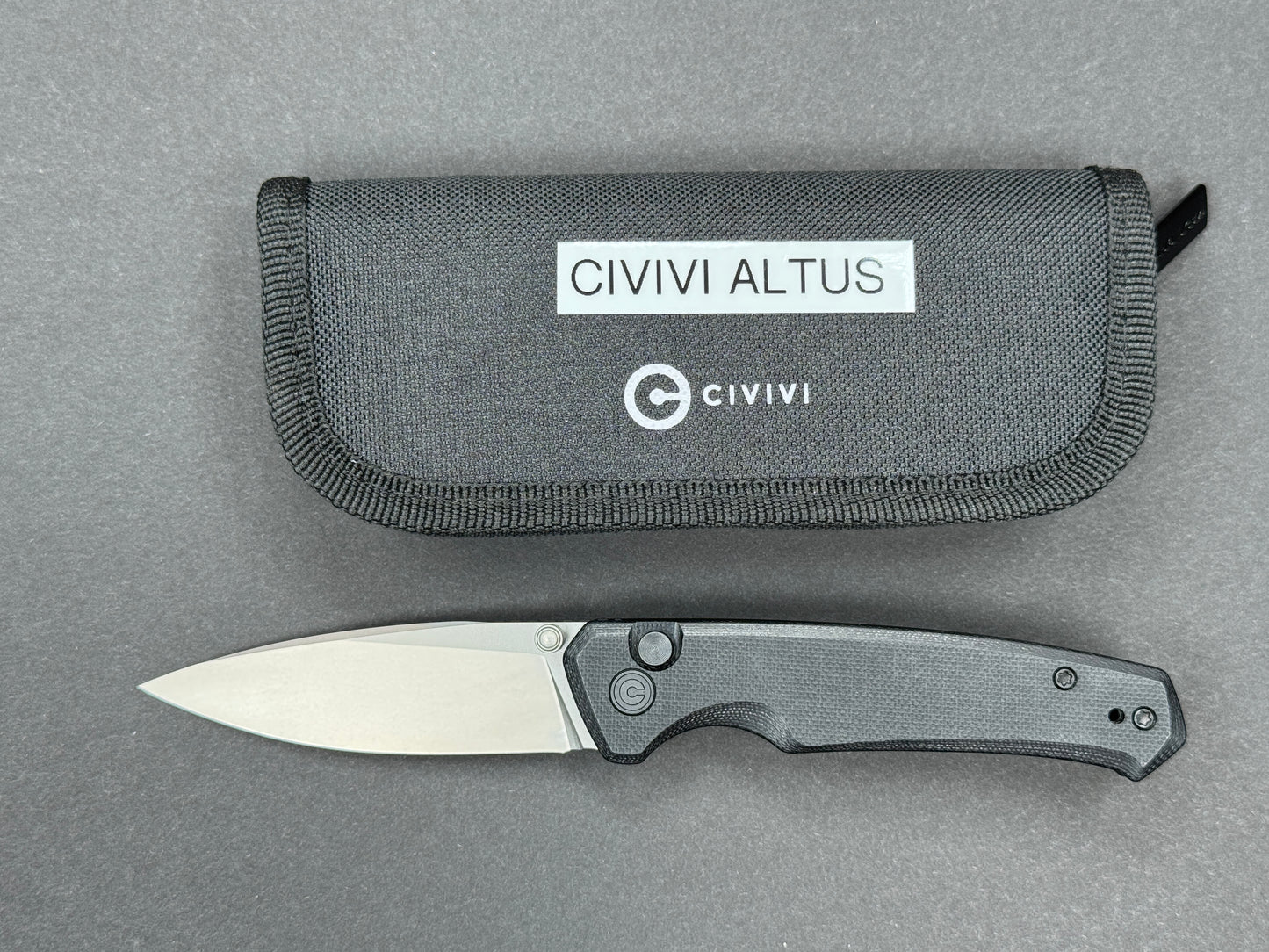CIVIVI Altus (C20076-1) Folding, Button Lock , Nitro-V, Stonewash, Drop Point, Plain Edge, Flat Grind, Handle: G10/Black, (NEW - OPEN BOX)