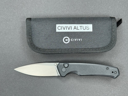 CIVIVI Altus (C20076-1) Folding, Button Lock , Nitro-V, Stonewash, Drop Point, Plain Edge, Flat Grind, Handle: G10/Black, (NEW - OPEN BOX)