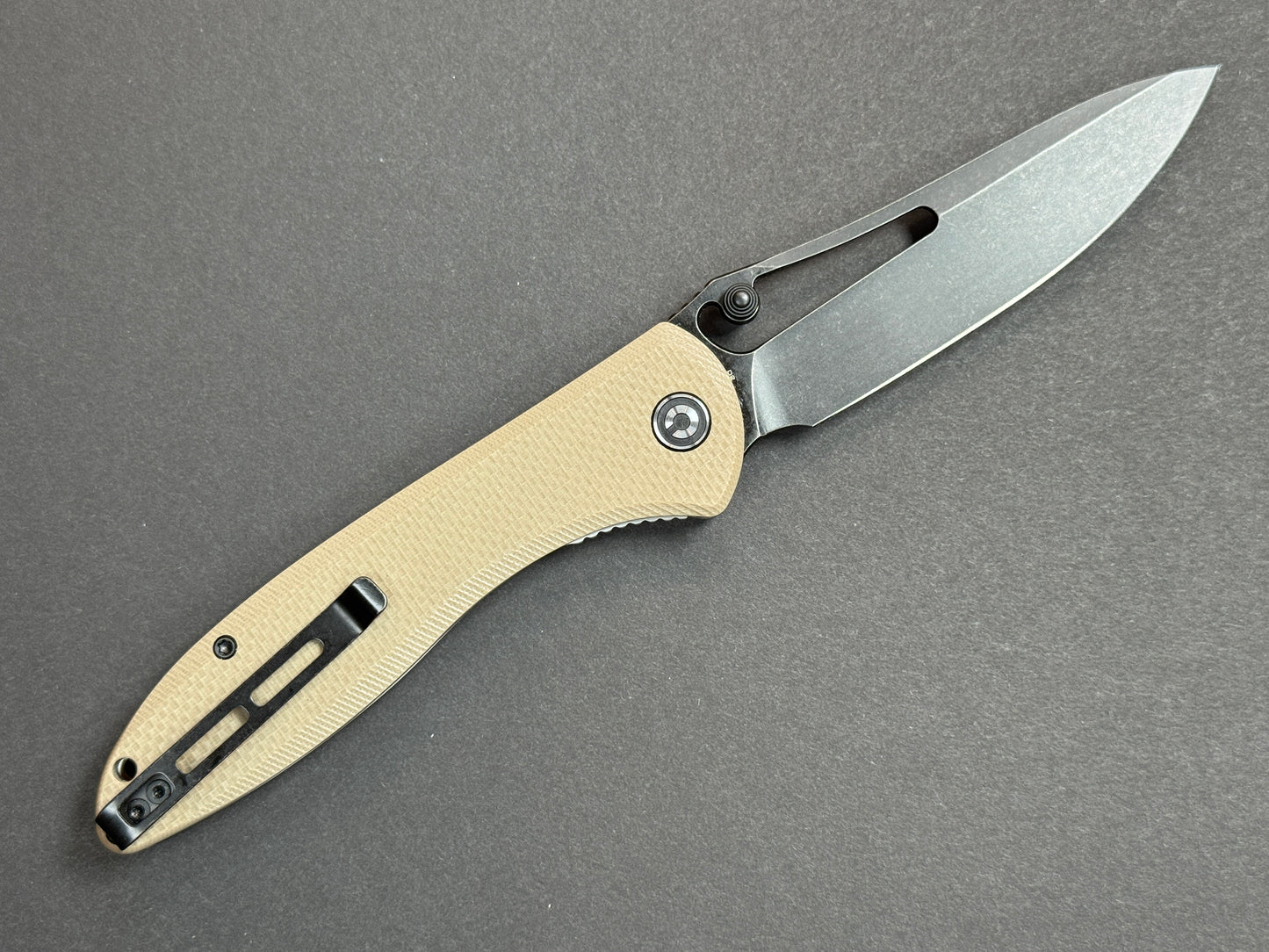 CIVIVI Picaro (C916B) Folding, Liner Lock , D2, Black Stonewash, Drop Point, Plain Edge, Hollow Grind, Handle: G10/Tan, (NEW - OPEN BOX)