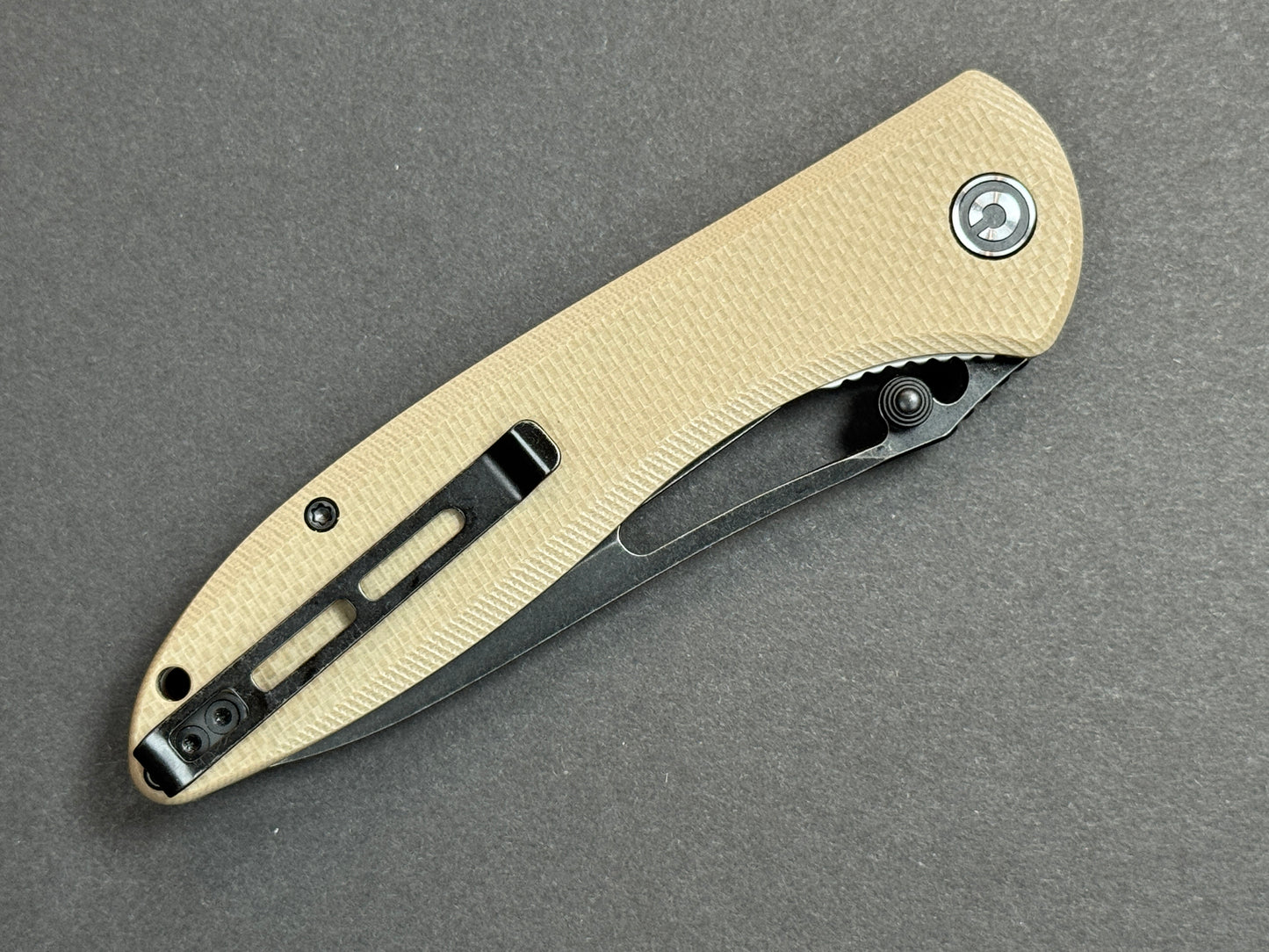 CIVIVI Picaro (C916B) Folding, Liner Lock , D2, Black Stonewash, Drop Point, Plain Edge, Hollow Grind, Handle: G10/Tan, (NEW - OPEN BOX)