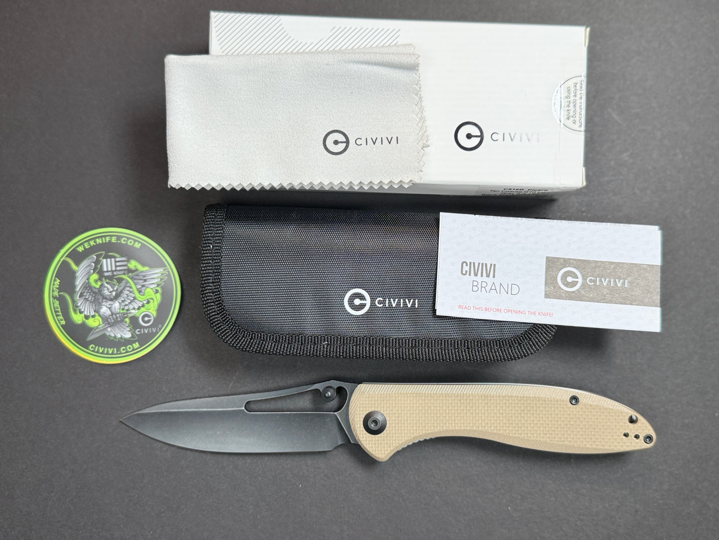 CIVIVI Picaro (C916B) Folding, Liner Lock , D2, Black Stonewash, Drop Point, Plain Edge, Hollow Grind, Handle: G10/Tan, (NEW - OPEN BOX)