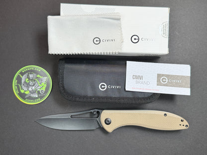 CIVIVI Picaro (C916B) Folding, Liner Lock , D2, Black Stonewash, Drop Point, Plain Edge, Hollow Grind, Handle: G10/Tan, (NEW - OPEN BOX)