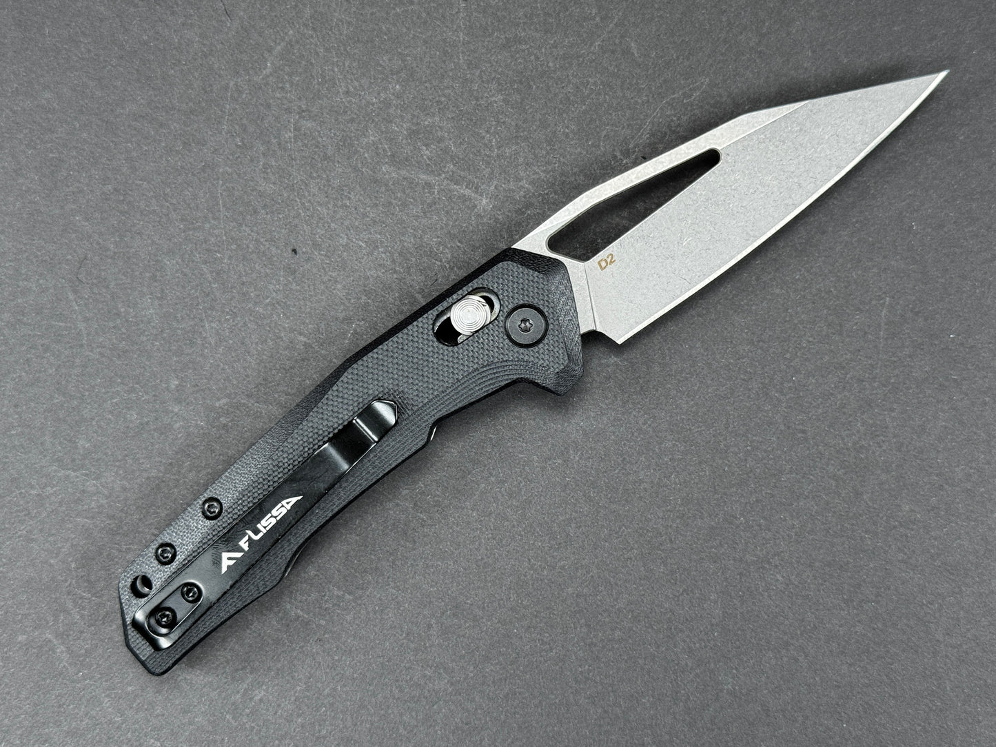 FLISSA F014042A Folding, Cross Lock Lock , 7CR17MOV, Stonewash, Spear Point, Plain Edge, Flat Grind, Handle: Aluminum /Black, (NEW - OPEN BOX)