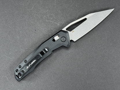 FLISSA F014042A Folding, Cross Lock Lock , 7CR17MOV, Stonewash, Spear Point, Plain Edge, Flat Grind, Handle: Aluminum /Black, (NEW - OPEN BOX)