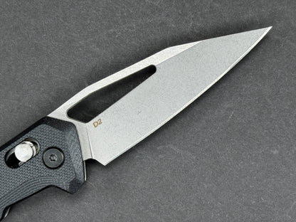 FLISSA F014042A Folding, Cross Lock Lock , 7CR17MOV, Stonewash, Spear Point, Plain Edge, Flat Grind, Handle: Aluminum /Black, (NEW - OPEN BOX)