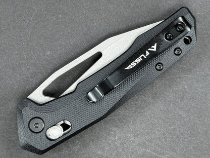 FLISSA F014042A Folding, Cross Lock Lock , 7CR17MOV, Stonewash, Spear Point, Plain Edge, Flat Grind, Handle: Aluminum /Black, (NEW - OPEN BOX)