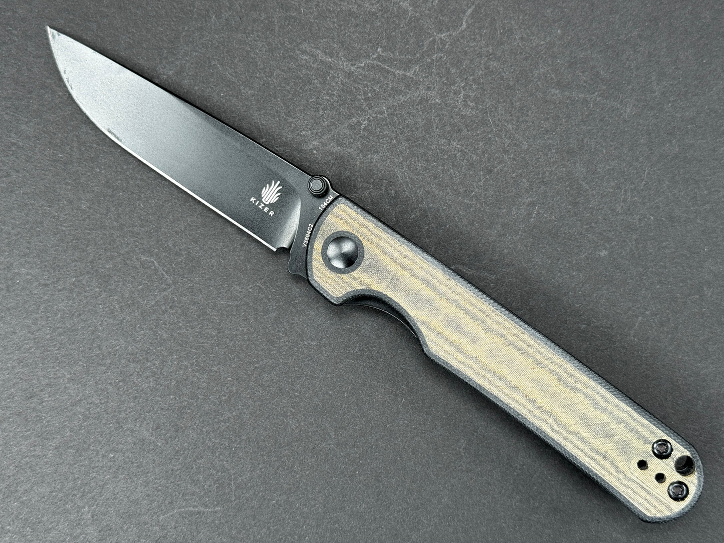 KIZER Rapids (V2594C2) Folding, Liner Lock , 154CM, Blackwash, Drop Point, Plain Edge, Flat Grind, Handle: G10/Black/ Green, (NEW - OPEN BOX)