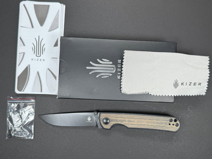 KIZER Rapids (V2594C2) Folding, Liner Lock , 154CM, Blackwash, Drop Point, Plain Edge, Flat Grind, Handle: G10/Black/ Green, (NEW - OPEN BOX)
