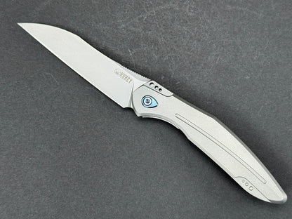 KUBEY Barracuda (KU299) Folding, Liner Lock , S30V, Stonewash, Wharncliff, Plain Edge, Flat Grind, Handle: Titanium/Gray, (NEW - OPEN BOX)