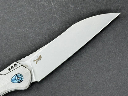 KUBEY Barracuda (KU299) Folding, Liner Lock , S30V, Stonewash, Wharncliff, Plain Edge, Flat Grind, Handle: Titanium/Gray, (NEW - OPEN BOX)