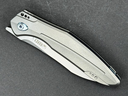 KUBEY Barracuda (KU299) Folding, Liner Lock , S30V, Stonewash, Wharncliff, Plain Edge, Flat Grind, Handle: Titanium/Gray, (NEW - OPEN BOX)