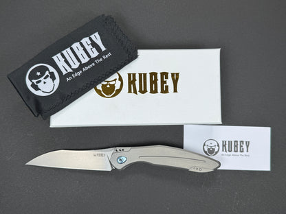 KUBEY Barracuda (KU299) Folding, Liner Lock , S30V, Stonewash, Wharncliff, Plain Edge, Flat Grind, Handle: Titanium/Gray, (NEW - OPEN BOX)