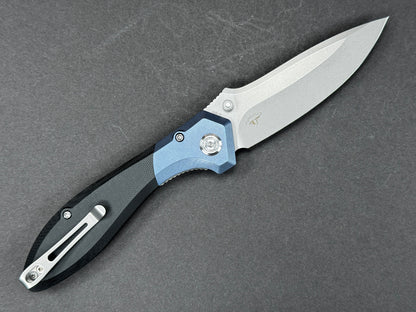 KUBEY Ruckus (KU314A) Folding, Liner Lock , AUS10, Stonewash, Drop Point, Plain Edge, Flat Grind, Handle: Titanium/ G10/Black/ Blue, (NEW - OPEN BOX)