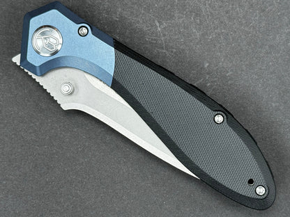 KUBEY Ruckus (KU314A) Folding, Liner Lock , AUS10, Stonewash, Drop Point, Plain Edge, Flat Grind, Handle: Titanium/ G10/Black/ Blue, (NEW - OPEN BOX)