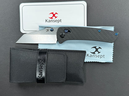 KANSEPT Main Street (T1015V4), Folding, Crossbar Lock , 154CM, Stonewash, Wharncliff, Plain Edge, Flat Grind, Handle: Carbon Fiber/ G10/Black, (NEW - OPEN BOX)
