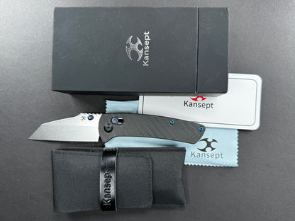 KANSEPT Main Street (T1015V4), Folding, Crossbar Lock , 154CM, Stonewash, Wharncliff, Plain Edge, Flat Grind, Handle: Carbon Fiber/ G10/Black, (NEW - OPEN BOX)