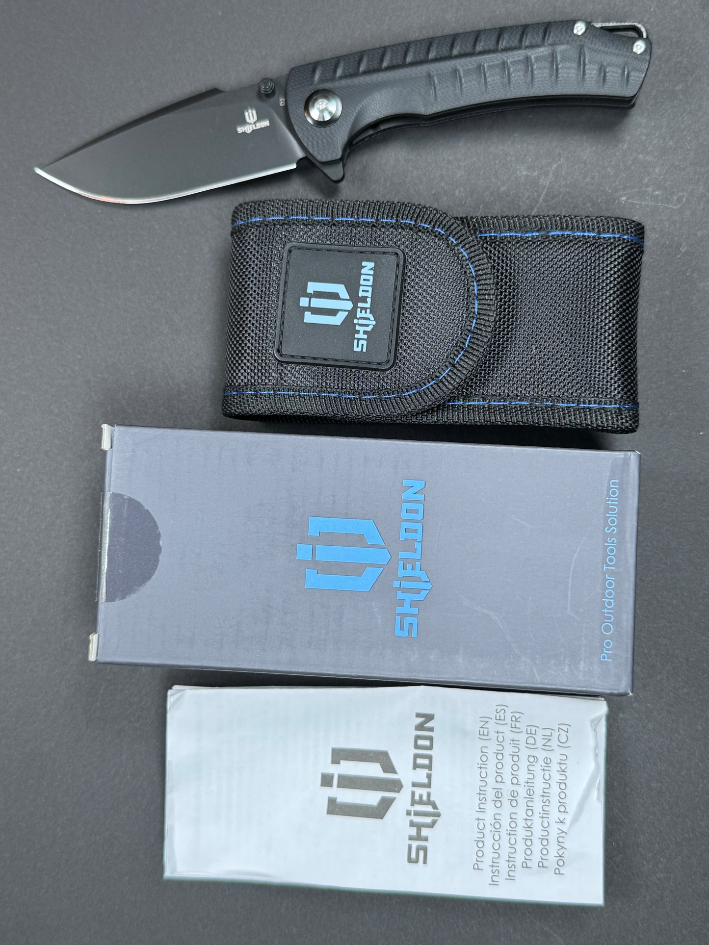 SHIELDON Relicanth (7070G) Folding, Liner Lock , D2, Blackwash, Drop Point, Plain Edge, Flat Grind, Handle: G10/Black, (NEW - OPEN BOX)