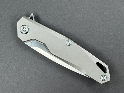 TWOSUN TS21 Folding, Frame Lock, D2, Satin, Drop Point, Plain Edge, Full Grind, Handle: Titanium/Gray, (NEW - OPEN BOX)