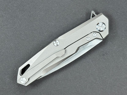 TWOSUN TS21 Folding, Frame Lock, D2, Satin, Drop Point, Plain Edge, Full Grind, Handle: Titanium/Gray, (NEW - OPEN BOX)