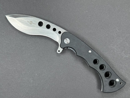 TWOSUN TS23 (Wave Survival Bowie ) Folding, Liner Lock, 420J-2, Satin, Nessmuk, Plain Edge, Flat Grind, Handle: G10/Black, (USED)