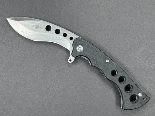 TWOSUN TS23 (Wave Survival Bowie ) Folding, Liner Lock, 420J-2, Satin, Nessmuk, Plain Edge, Flat Grind, Handle: G10/Black, (USED)