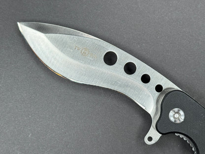 TWOSUN TS23 (Wave Survival Bowie ) Folding, Liner Lock, 420J-2, Satin, Nessmuk, Plain Edge, Flat Grind, Handle: G10/Black, (USED)