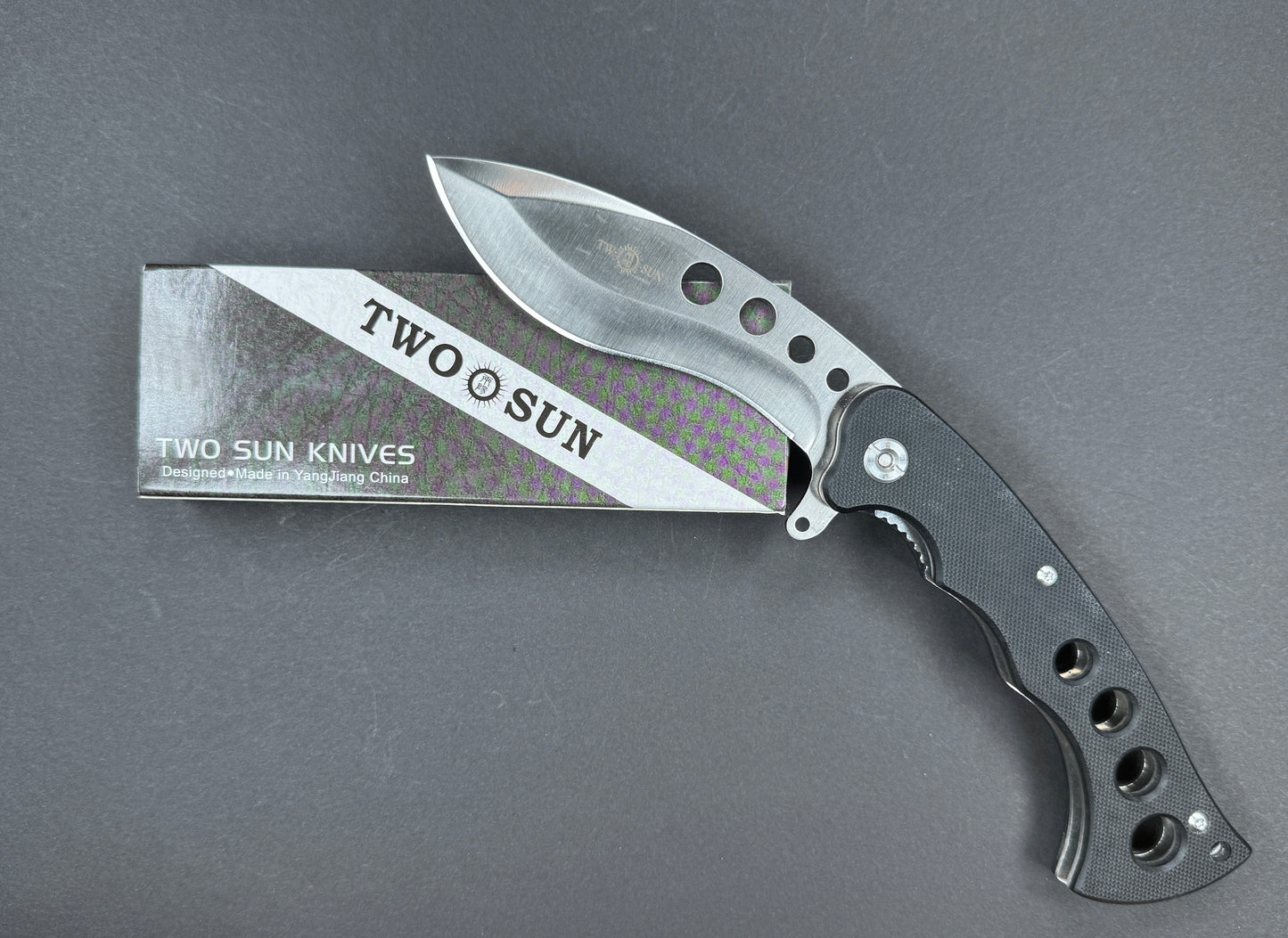 TWOSUN TS23 (Wave Survival Bowie ) Folding, Liner Lock, 420J-2, Satin, Nessmuk, Plain Edge, Flat Grind, Handle: G10/Black, (USED)