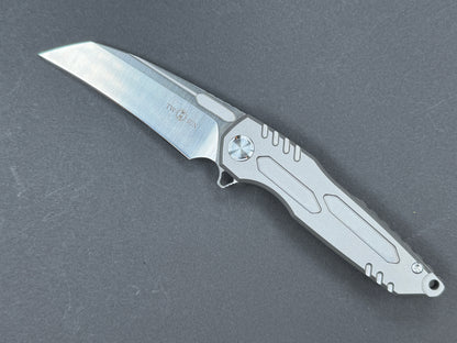 TWOSUN TS48 Folder, Frame Lock, D2, Satin, Hawkbill, Plain Edge, Full Grind, Handle: Titanium/Gray, (NEW - OPEN BOX)