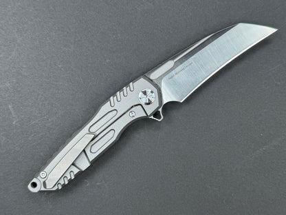 TWOSUN TS48 Folder, Frame Lock, D2, Satin, Hawkbill, Plain Edge, Full Grind, Handle: Titanium/Gray, (NEW - OPEN BOX)