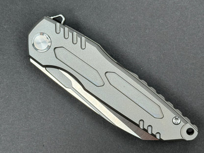 TWOSUN TS48 Folder, Frame Lock, D2, Satin, Hawkbill, Plain Edge, Full Grind, Handle: Titanium/Gray, (NEW - OPEN BOX)