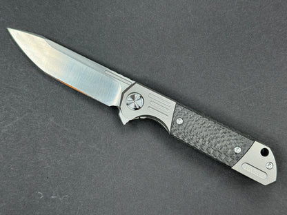 TWOSUN TS49 Folding, Frame Lock, D2, Satin, Clip Point, Plain Edge, Flat Grind, Handle: Titanium/ Carbon Fiber/Gray/ Black, (NEW - OPEN BOX)