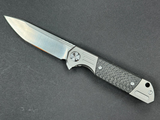TWOSUN TS49 Folding, Frame Lock, D2, Satin, Clip Point, Plain Edge, Flat Grind, Handle: Titanium/ Carbon Fiber/Gray/ Black, (NEW - OPEN BOX)