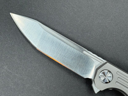 TWOSUN TS49 Folding, Frame Lock, D2, Satin, Clip Point, Plain Edge, Flat Grind, Handle: Titanium/ Carbon Fiber/Gray/ Black, (NEW - OPEN BOX)