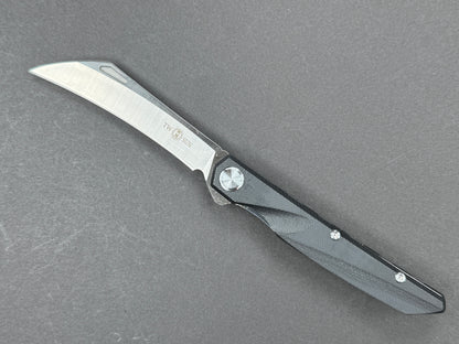 TWOSUN TS74 Folding, Liner Lock, D2, Satin, Hawkbill, Plain Edge, Full Grind, Handle: G10/Black, (NEW - OPEN BOX)