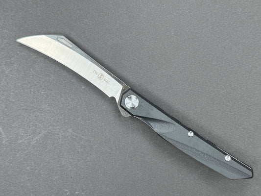 TWOSUN TS74 Folding, Liner Lock, D2, Satin, Hawkbill, Plain Edge, Full Grind, Handle: G10/Black, (NEW - OPEN BOX)