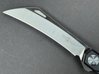 TWOSUN TS74 Folding, Liner Lock, D2, Satin, Hawkbill, Plain Edge, Full Grind, Handle: G10/Black, (NEW - OPEN BOX)