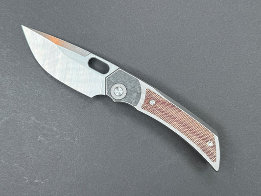 TWOSUN TS142 Folding, Frame Lock, M390, Satin, Clip Point, Plain Edge, Full Grind, Handle: Micarta/ Carbon Fiber/Gray/ Brown, (NEW - OPEN BOX)