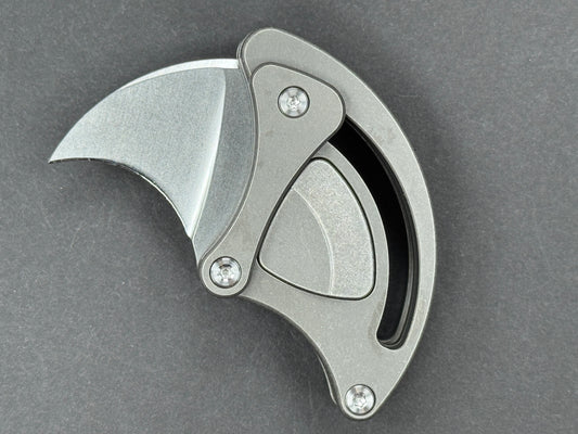 TWOSUN TS151 Folding, Button Lock, 14C28N, Satin, Hawkbill, Plain Edge, High Flat Grind, Handle: Titanium/Gray, (NEW - OPEN BOX)