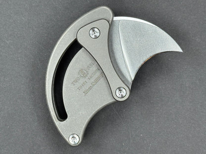 TWOSUN TS151 Folding, Button Lock, 14C28N, Satin, Hawkbill, Plain Edge, High Flat Grind, Handle: Titanium/Gray, (NEW - OPEN BOX)