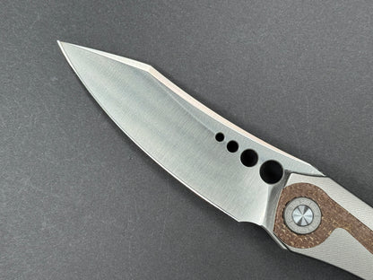 TWOSUN TS263 Folding, Frame Lock, 14C28N, Satin, Clip Point, Plain Edge, Full Grind, Handle: Titanium/ Micarta/Gray/ Brown, (NEW - OPEN BOX)