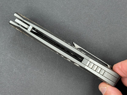 TWOSUN TS263 Folding, Frame Lock, 14C28N, Satin, Clip Point, Plain Edge, Full Grind, Handle: Titanium/ Micarta/Gray/ Brown, (NEW - OPEN BOX)