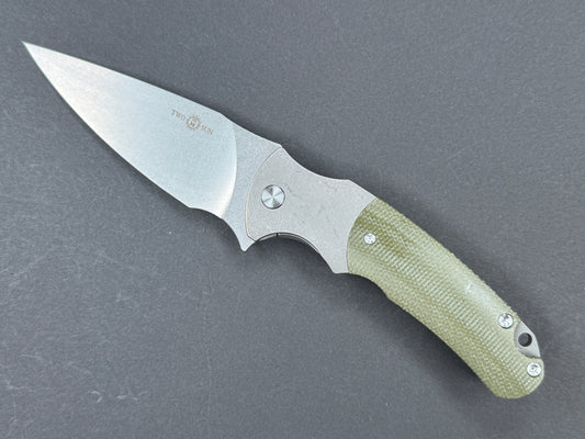 TWOSUN TS286 Folding, Frame Lock, D2, Stonewash, Spear Point, Plain Edge, Flat Grind, Handle: Titanium/ Micrata/Gray/ Green, (NEW - OPEN BOX)