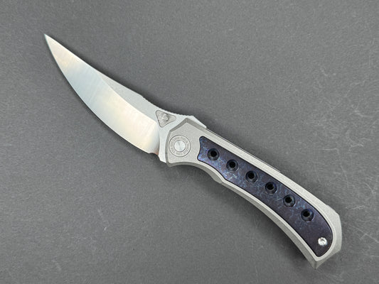 TWOSUN TS400 Folding, Liner Lock, D2, Satin/ Stonewash, Trailing Point, Plain Edge, Full Grind, Handle: Titanium/Gray/ Blue, (NEW - OPEN BOX)
