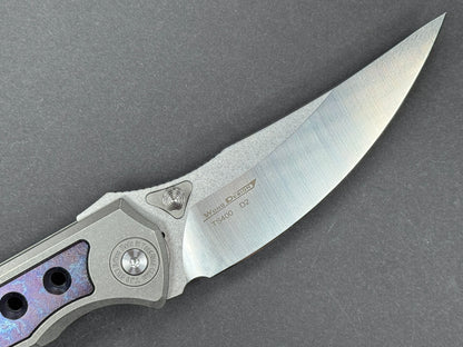 TWOSUN TS400 Folding, Liner Lock, D2, Satin/ Stonewash, Trailing Point, Plain Edge, Full Grind, Handle: Titanium/Gray/ Blue, (NEW - OPEN BOX)