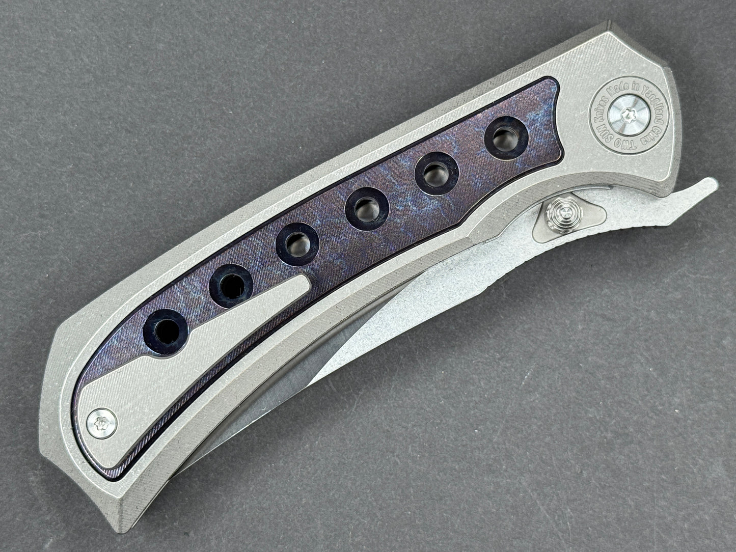 TWOSUN TS400 Folding, Liner Lock, D2, Satin/ Stonewash, Trailing Point, Plain Edge, Full Grind, Handle: Titanium/Gray/ Blue, (NEW - OPEN BOX)