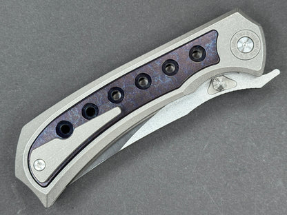TWOSUN TS400 Folding, Liner Lock, D2, Satin/ Stonewash, Trailing Point, Plain Edge, Full Grind, Handle: Titanium/Gray/ Blue, (NEW - OPEN BOX)