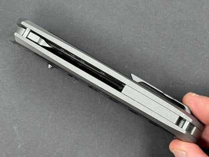 TWOSUN TS400 Folding, Liner Lock, D2, Satin/ Stonewash, Trailing Point, Plain Edge, Full Grind, Handle: Titanium/Gray/ Blue, (NEW - OPEN BOX)