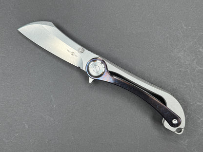 TWOSUN TS403 Folding, Liner Lock, D2, Satin, Sheepsfoot, Plain Edge, Full Grind, Handle: Titanium/Multi-Color Green, (NEW - OPEN BOX)