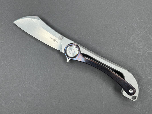 TWOSUN TS403 Folding, Liner Lock, D2, Satin, Sheepsfoot, Plain Edge, Full Grind, Handle: Titanium/Multi-Color Green, (NEW - OPEN BOX)