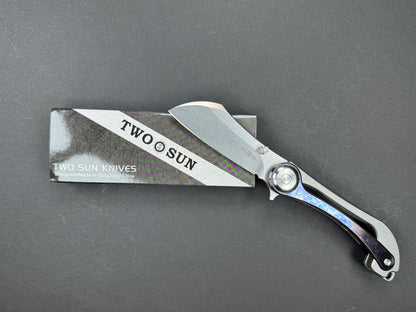 TWOSUN TS403 Folding, Liner Lock, D2, Satin, Sheepsfoot, Plain Edge, Full Grind, Handle: Titanium/Multi-Color Green, (NEW - OPEN BOX)